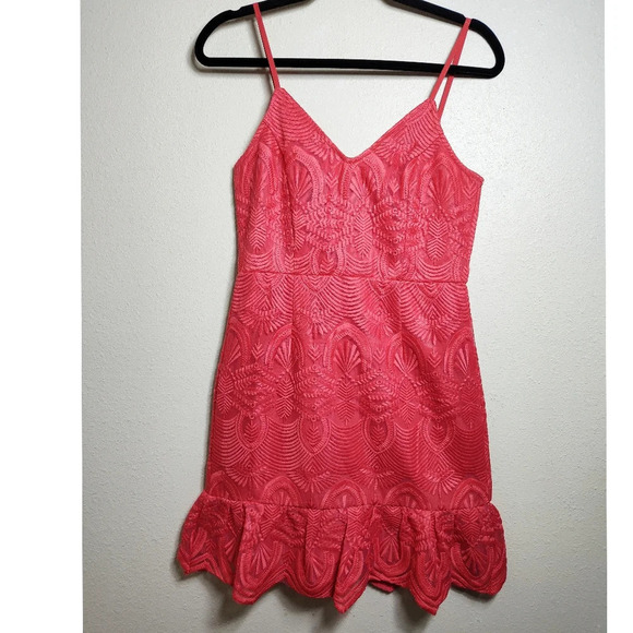 Lulu's Shura Cherry Red Embroidered Sleeveless Dress Size Small - Picture 2 of 5